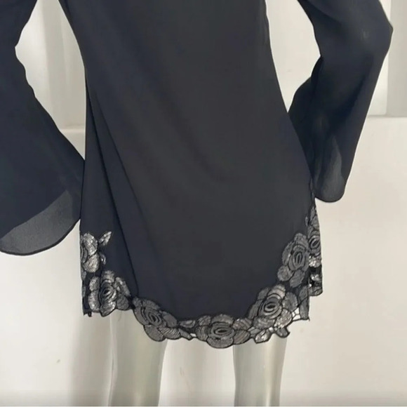 Marciano Black Crepe Shift Dress Floral Sequin Accent Hem Midi. Lined. Sz Small - Picture 5 of 7